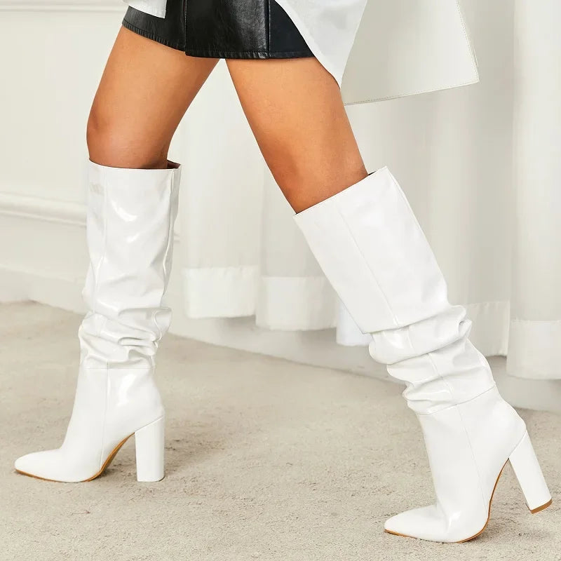 Bottes hautes en cuir verni pour femmes