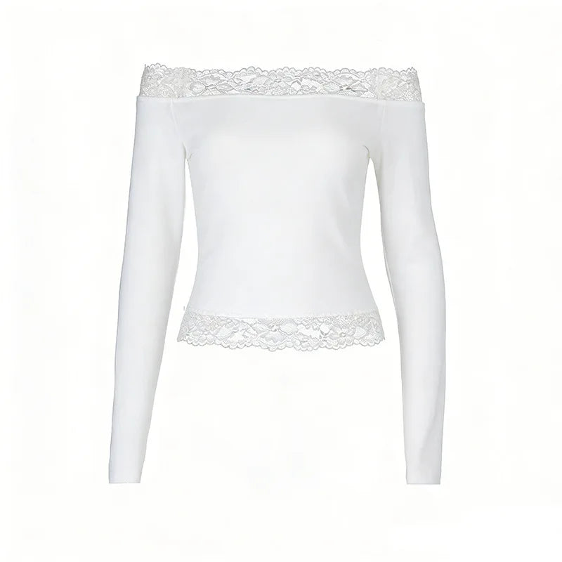 Top en Dentelle Femme – Coupe Ajustée et Épaules Dénudées