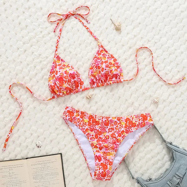 Maillot de bain deux pièces brésilien imprimé à pois noirs et blancs pour femmes