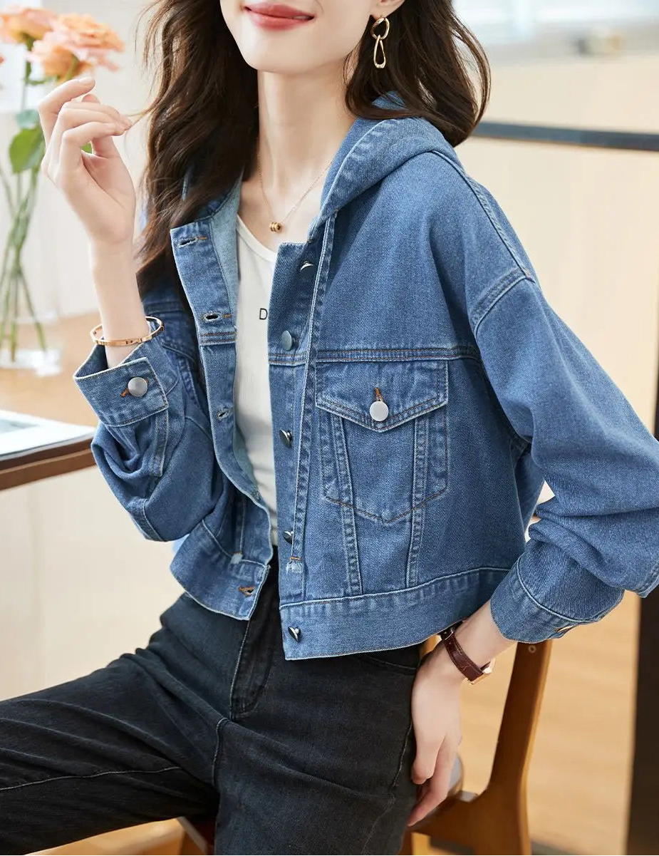 Veste en jean à capuche vintage pour femmes