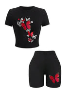 Ensemble 2 pièces de t-shirts et pantalons à haute élasticité pour femmes