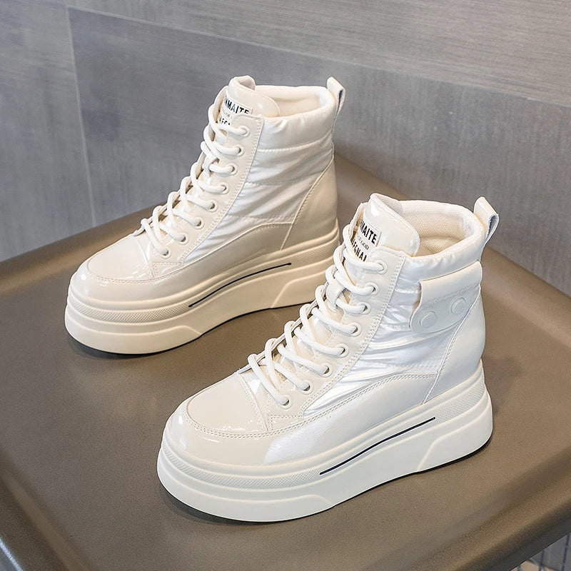 Bottines de neige en cuir de vache véritable pour femme