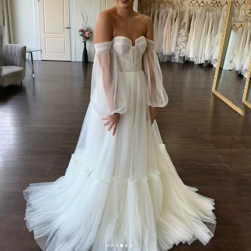 Robe de mariée simple en tulle pour femmes