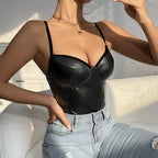Body moulant en PU sans manches pour femmes