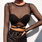 T-shirt transparent à manches longues pour femmes