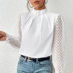 Chemise en dentelle plissée et manches longues pour femmes