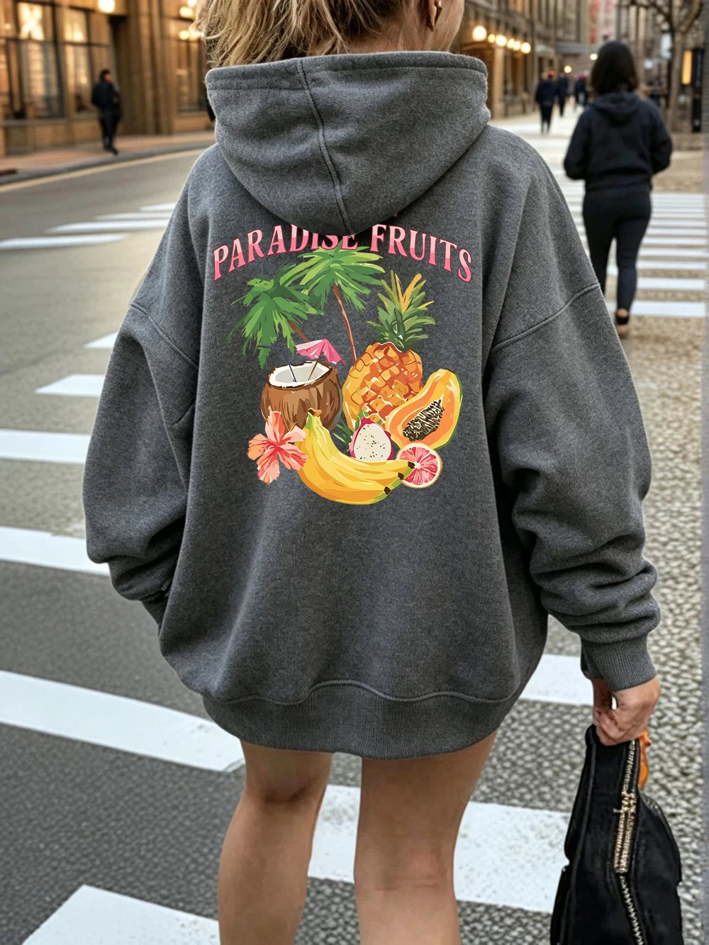 Sweat à capuche imprimé fruits du paradis frais et juteux pour femmes