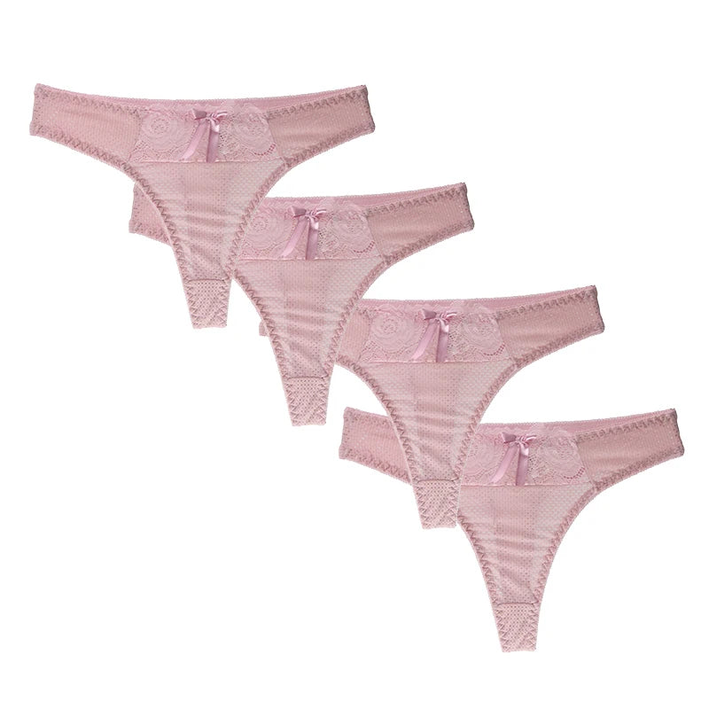 Lot de 4 strings sexy en soie glacée pour femmes