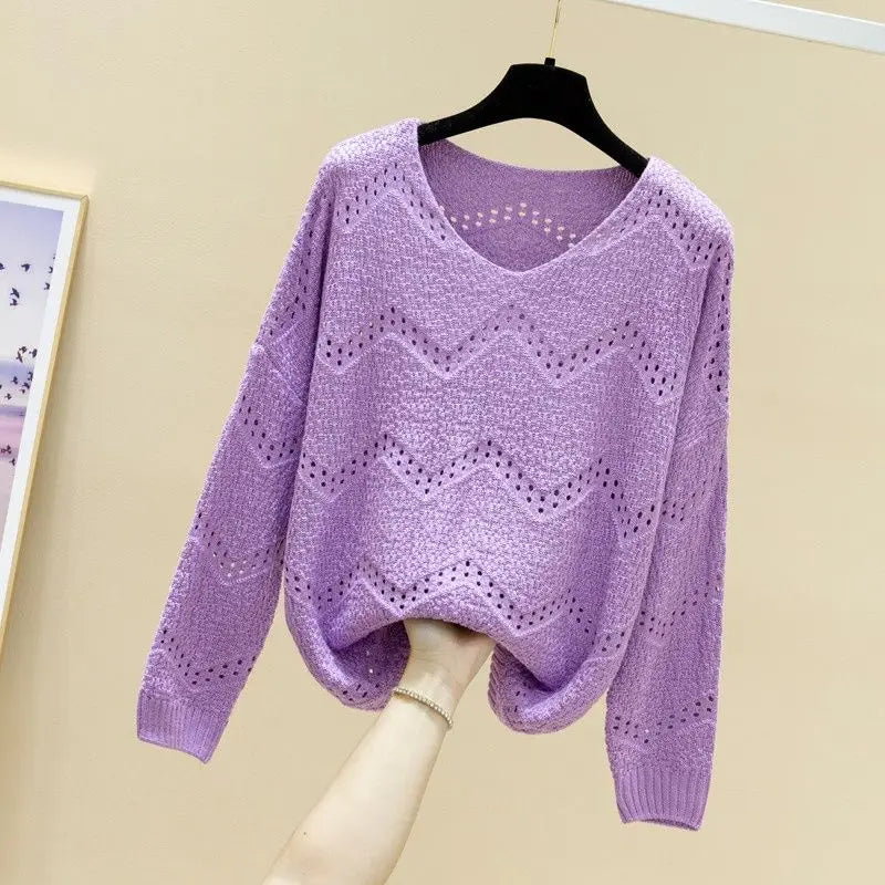 Pulls creux à col en V pour femmes