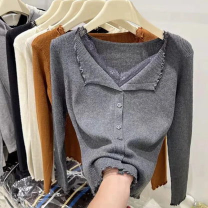 Cardigan Côtelé Femme – Bordures en Dentelle