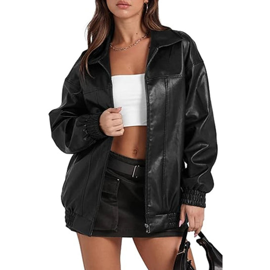 Veste Femme Effet Cuir PU – Fermeture Zippée