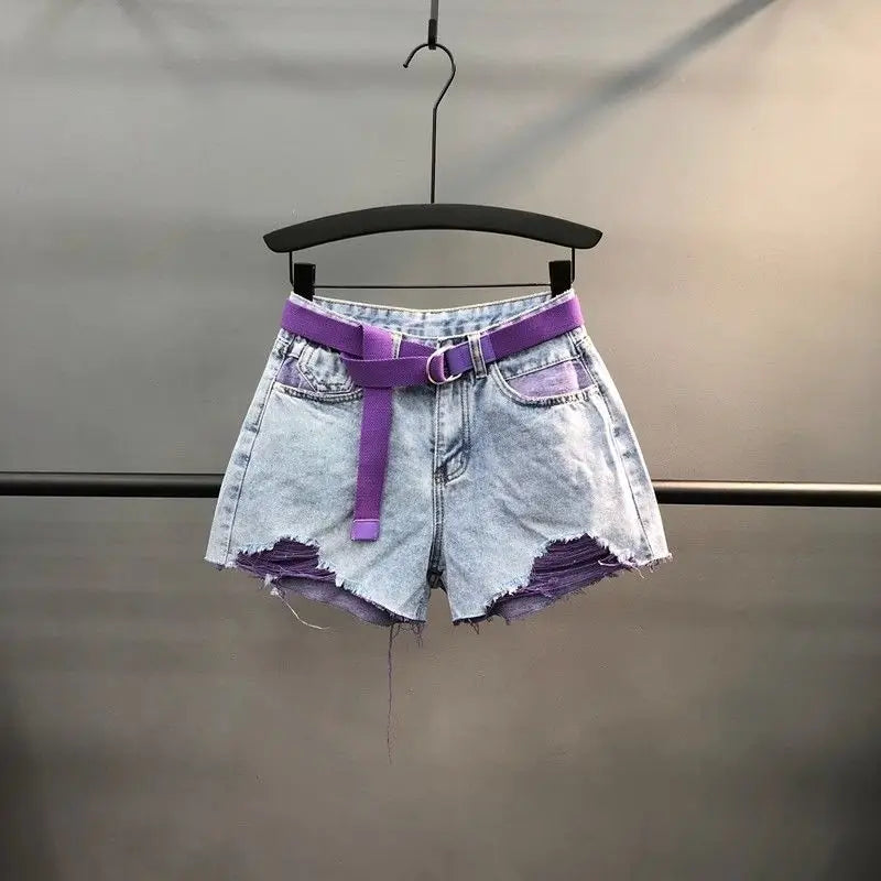 Short en jean déchiré taille haute pour femmes