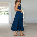 Robe vintage boutonnée à bretelles décontractées pour femmes