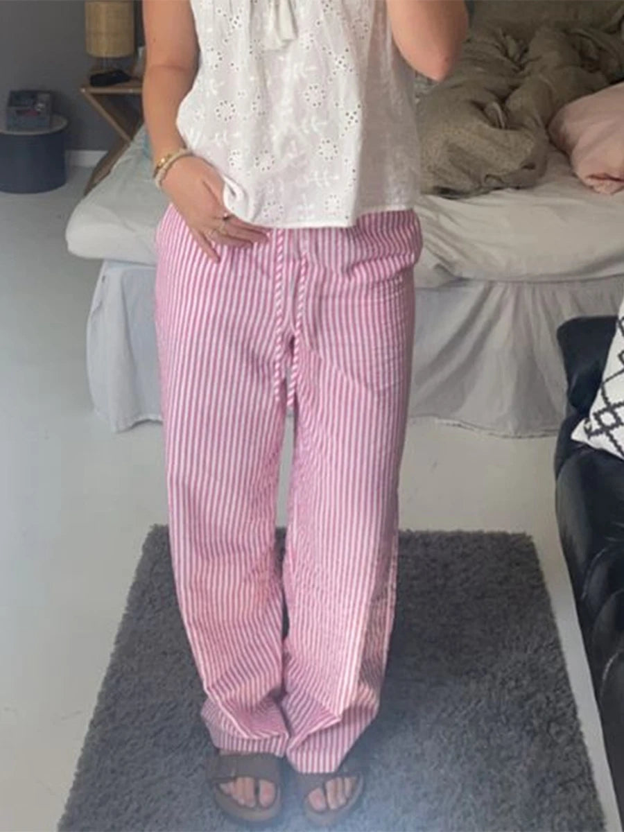 Pantalon décontracté à imprimé rayé pour femmes