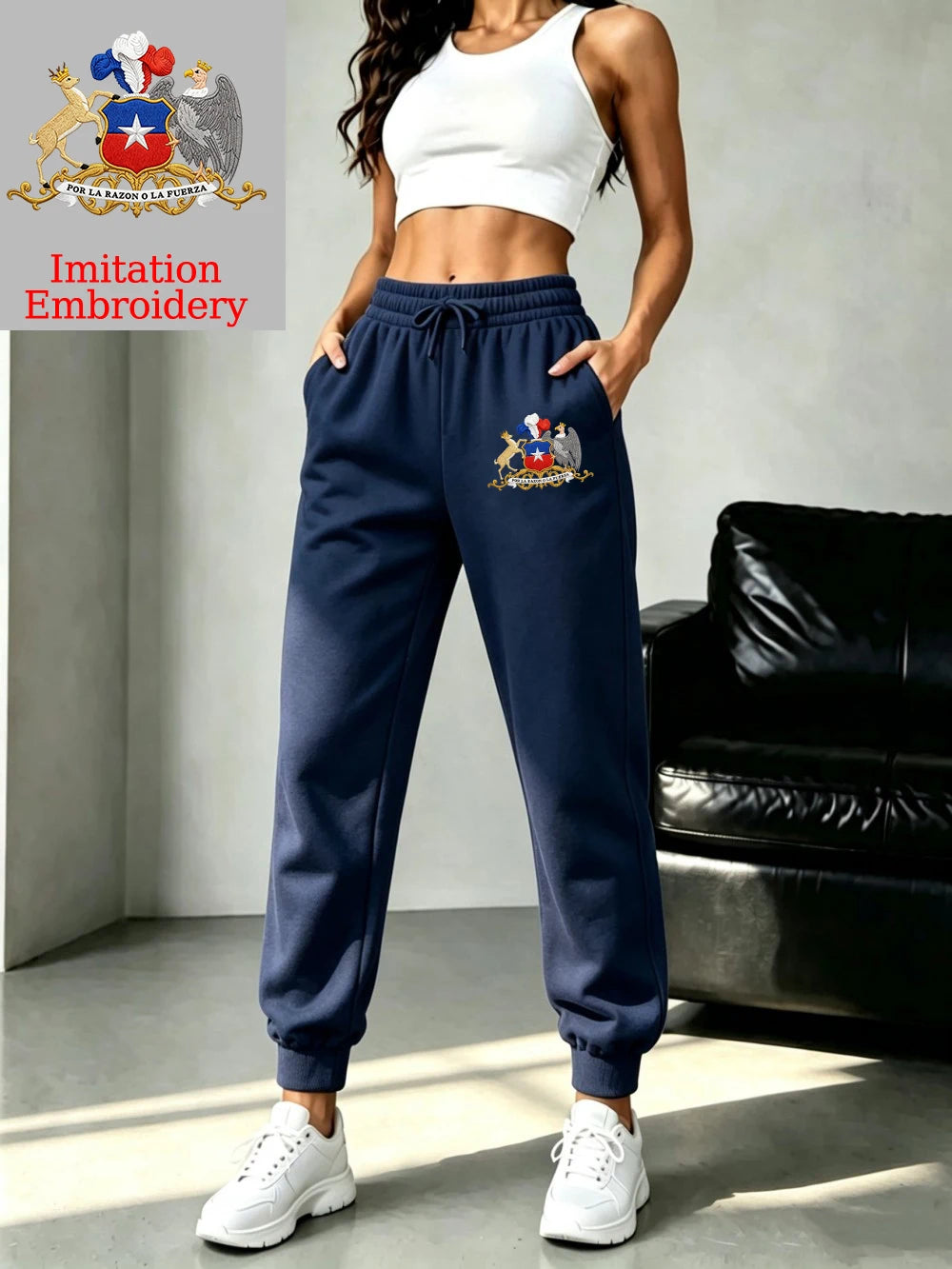 Pantalon de jogging avec imprimé de l'emblème du Chili pour femmes