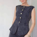 Ensemble gilet et pantalon en jean taille haute amincissant pour femmes