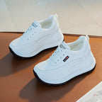 Baskets en cuir véritable blanc à plate-forme pour femmes