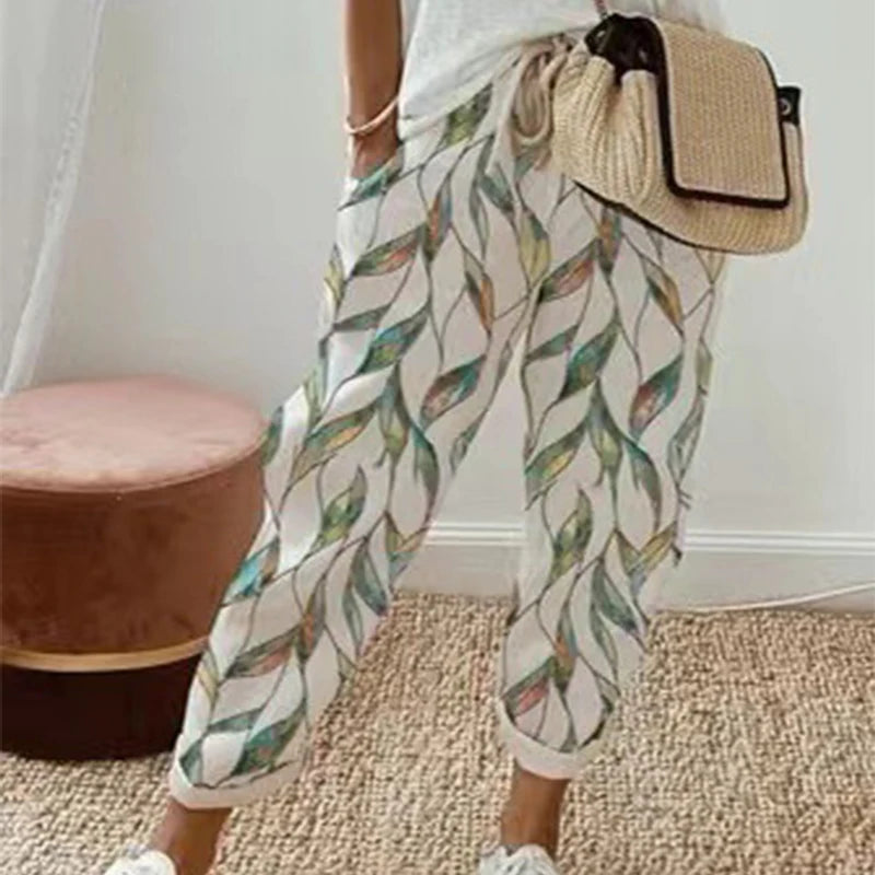 Pantalon vintage à imprimé floral pour femmes