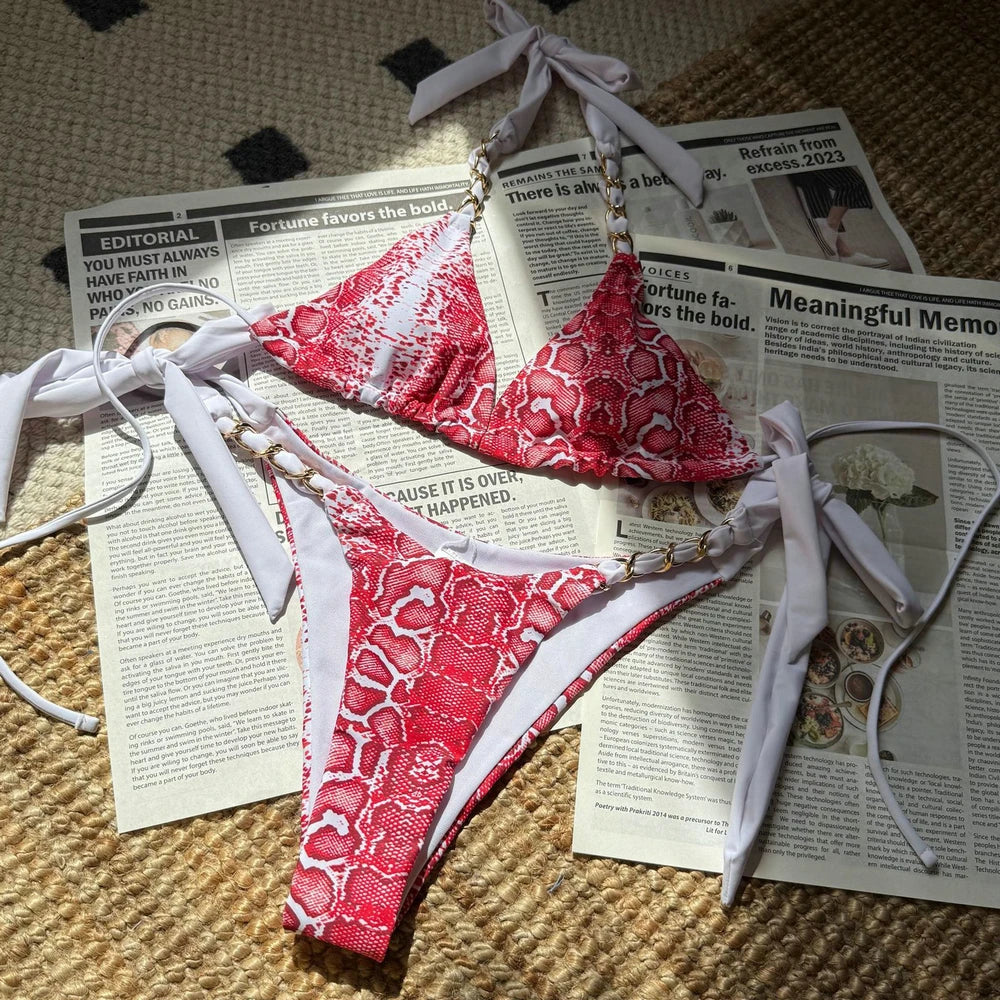 Maillot de bain deux pièces imprimé peau de serpent pour femmes