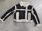 Veste courte en cuir PU patchwork pour femmes