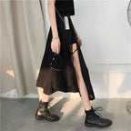Jupe fendue mi-mollet style gothique sombre vintage pour femmes