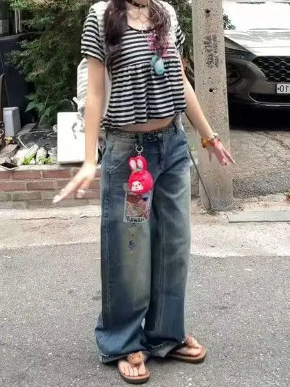 Jean Baggy Brodé Femme – Style Rétro Streetwear