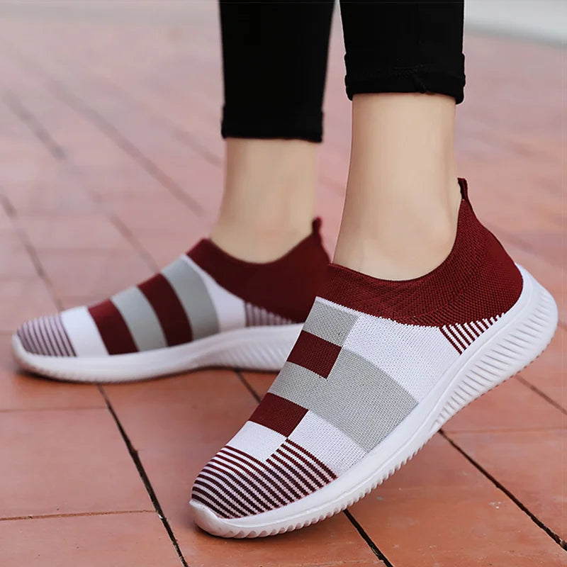 Baskets plates tricotées avec un mélange de couleurs pour femmes