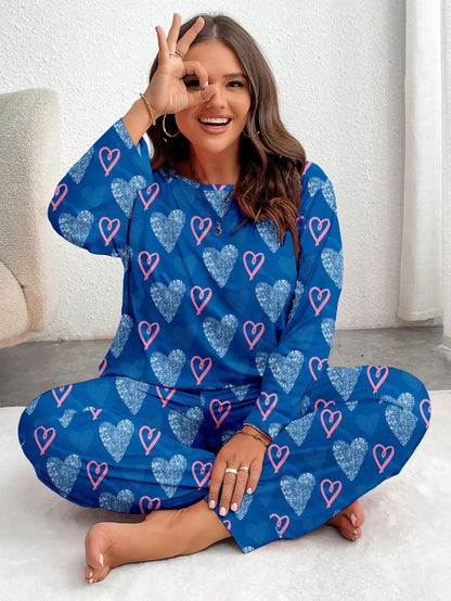 Pyjama Grande Taille Femme – Cœurs Roses et Pantalon Long