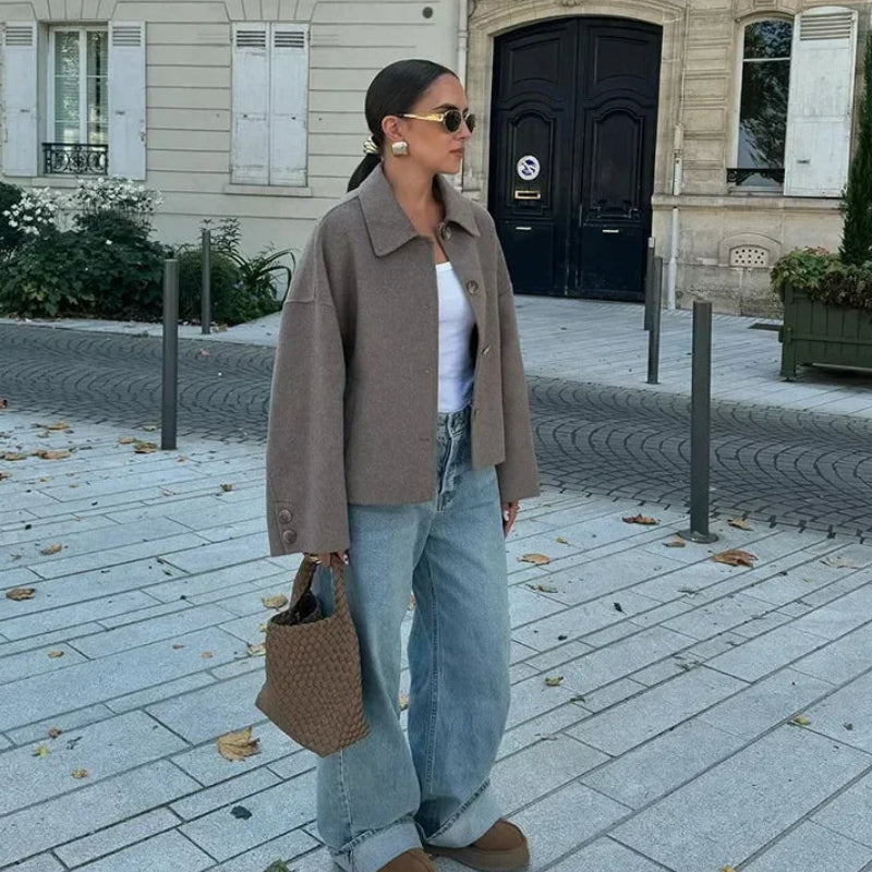 Manteau d'automne décontracté en laine pour femmes