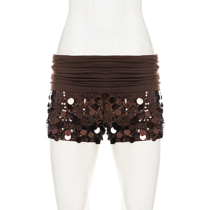 Short Court Femme – Paillettes, Patchwork et Taille Haute