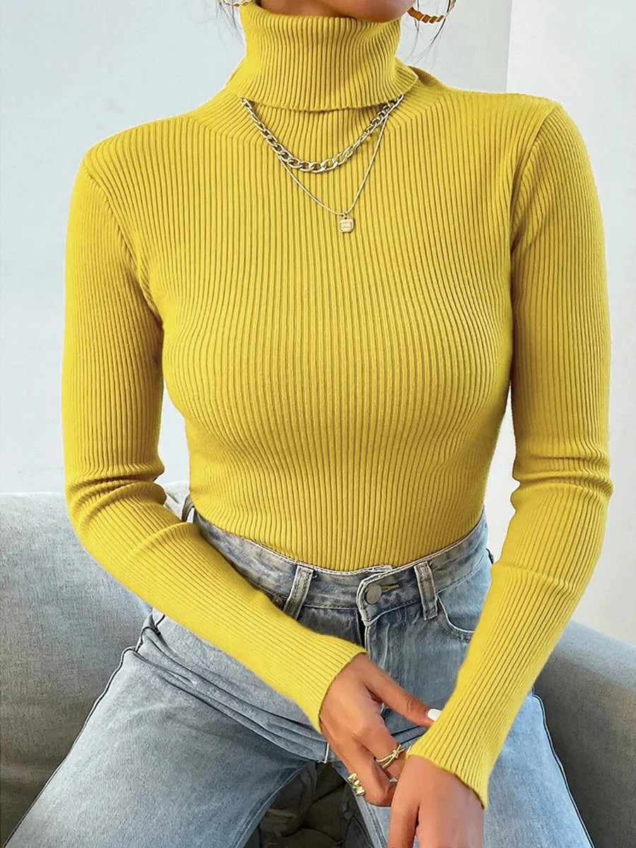 Pull col roulé uni en maille pour femmes