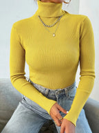 Pull col roulé uni en maille pour femmes