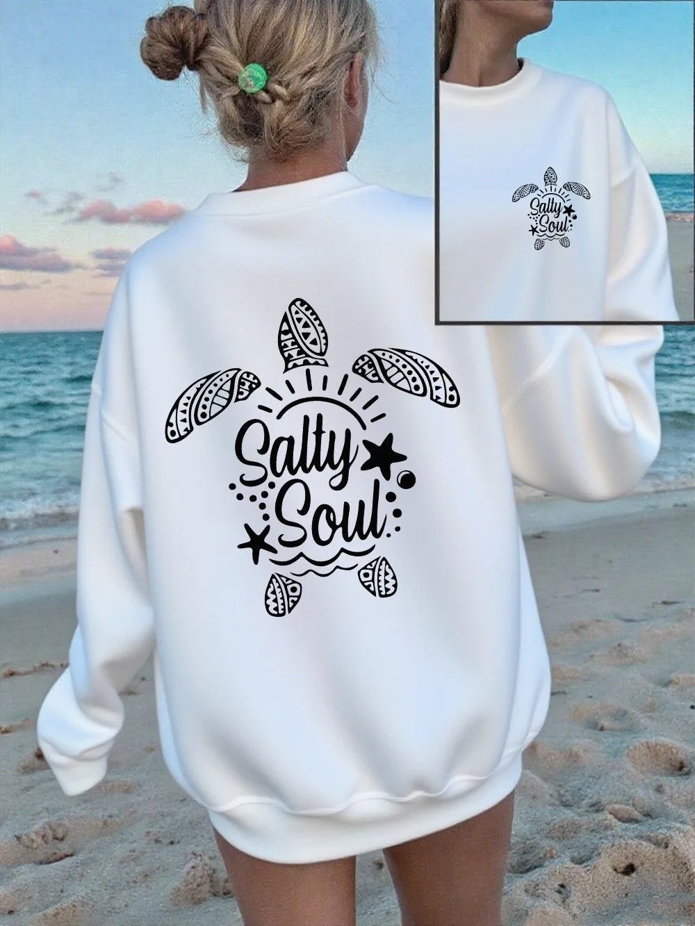 Sweat-shirt à capuche Salty Soul imprimé tortue pour femmes