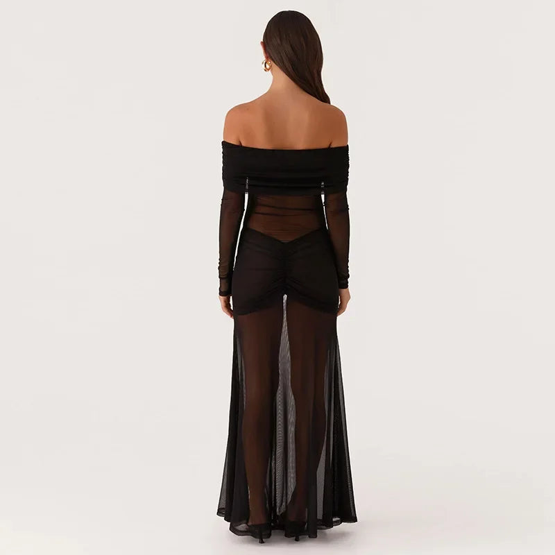 Robe de soirée en maille transparente pour femmes