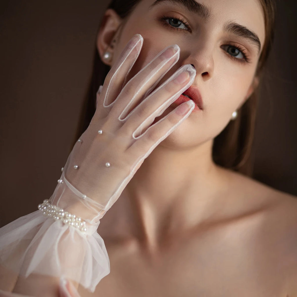 Gants en tulle à bord à volants pour femmes