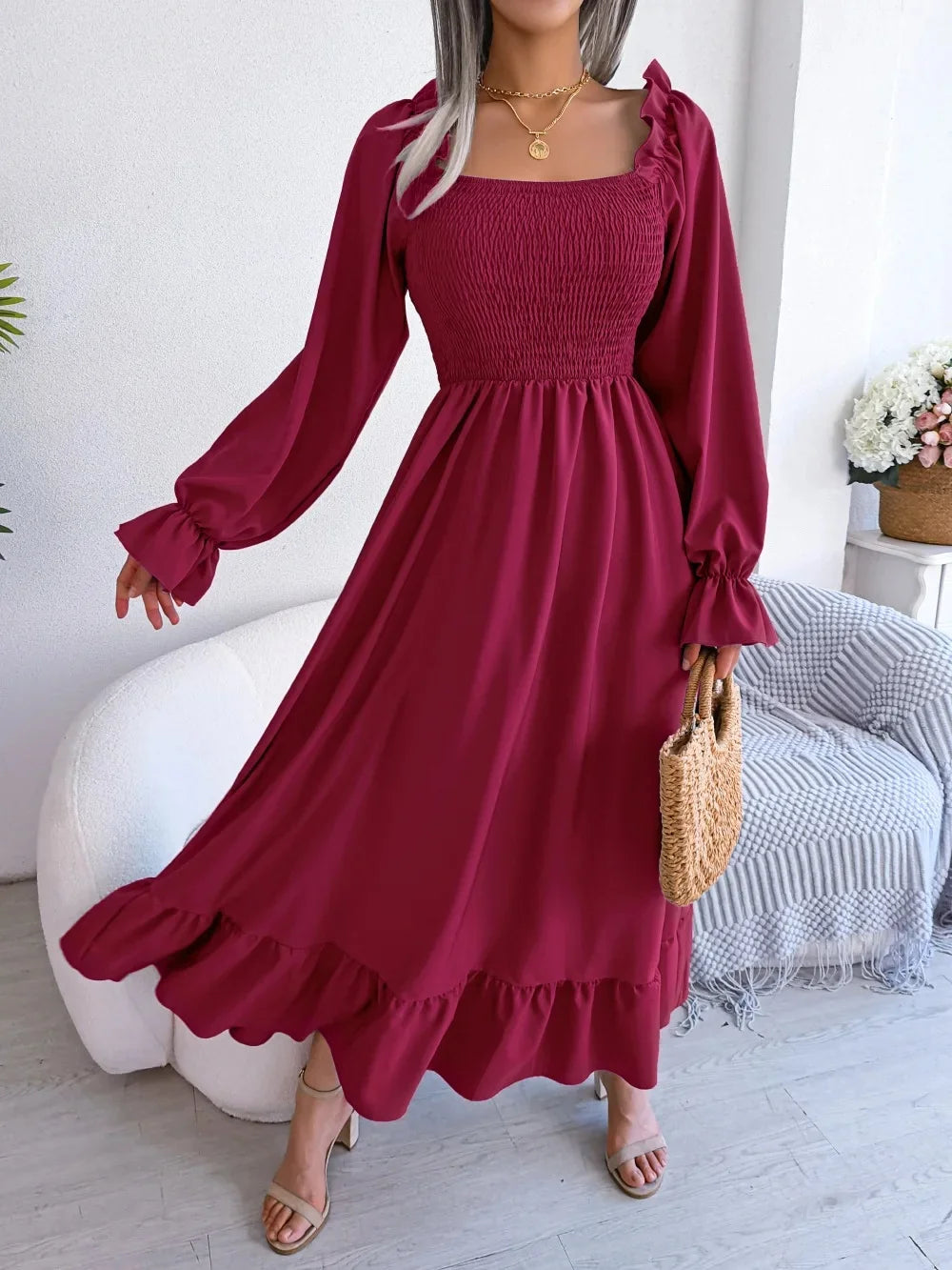 Robe longue avec dentelle pour femmes