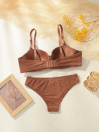 Ensemble soutien-gorge à armatures et culotte de couleur unie pour femmes