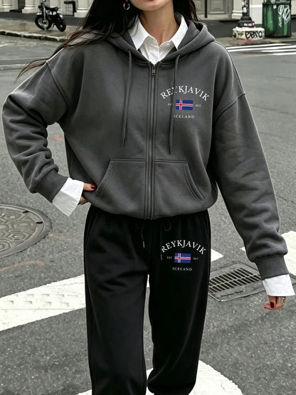 Ensemble 2 Pièces Femme – Sweats à Capuche Imprimé Reykjavik