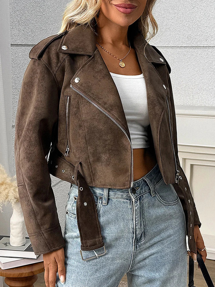 Veste vintage ample en similicuir pour femmes
