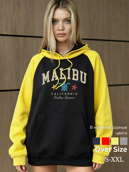 Sweat à Capuche Raglan Femme – Imprimé Malibu Californie