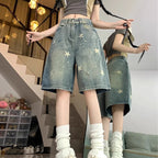 Short en Jean Baggy taille haute pour femmes