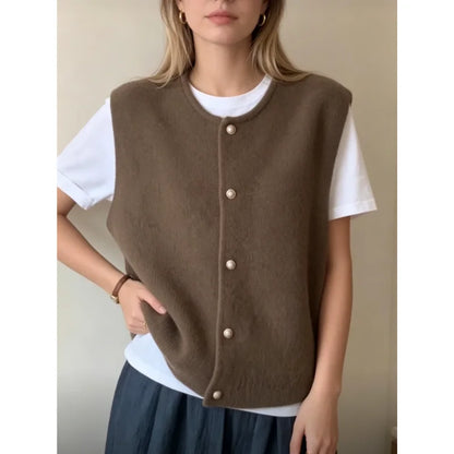 Pull Sans Manches Femme – Maille Unie et Boutons
