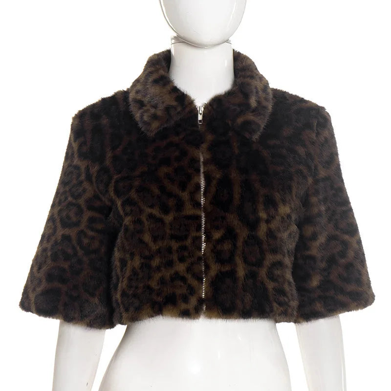 Veste courte imprimée léopard pour femmes