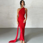 Robe longue sexy asymétrique à épaule unique pour femmes