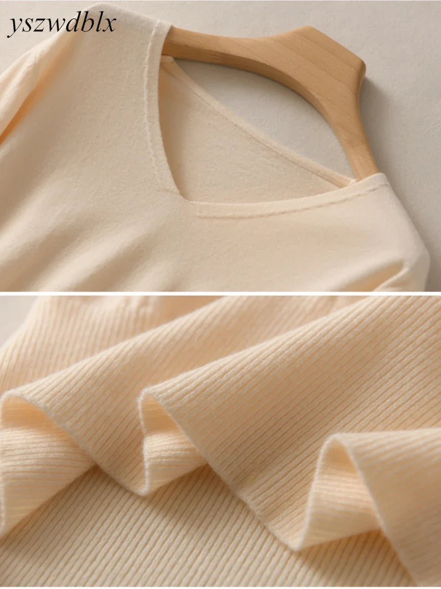 Pull tricoté avec col en v pour femmes