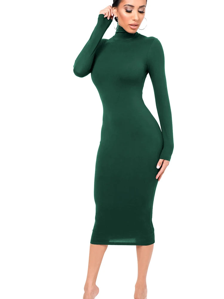 Robe à manches longues et col roulé pour femmes