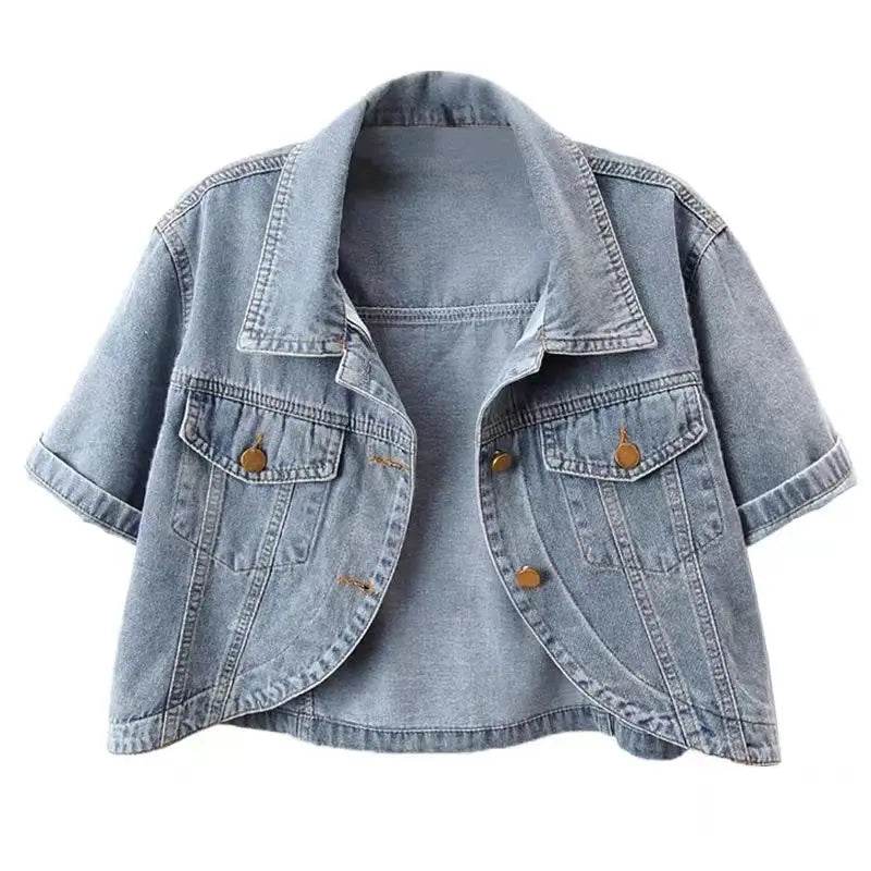 Veste en jean rose à manches courtes pour femmes