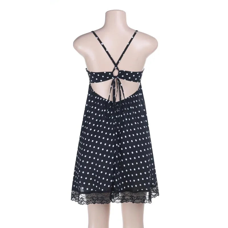 Robe mini d'été sexy à pois dos nu pour femmes