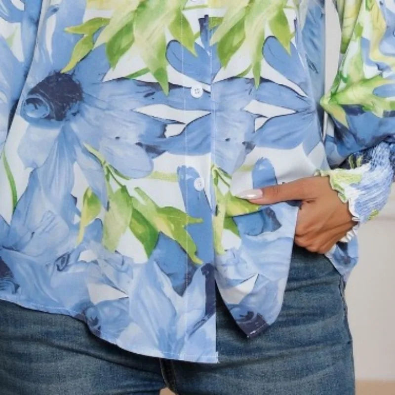 Chemise à manches longues imprimé patchwork pour femmes