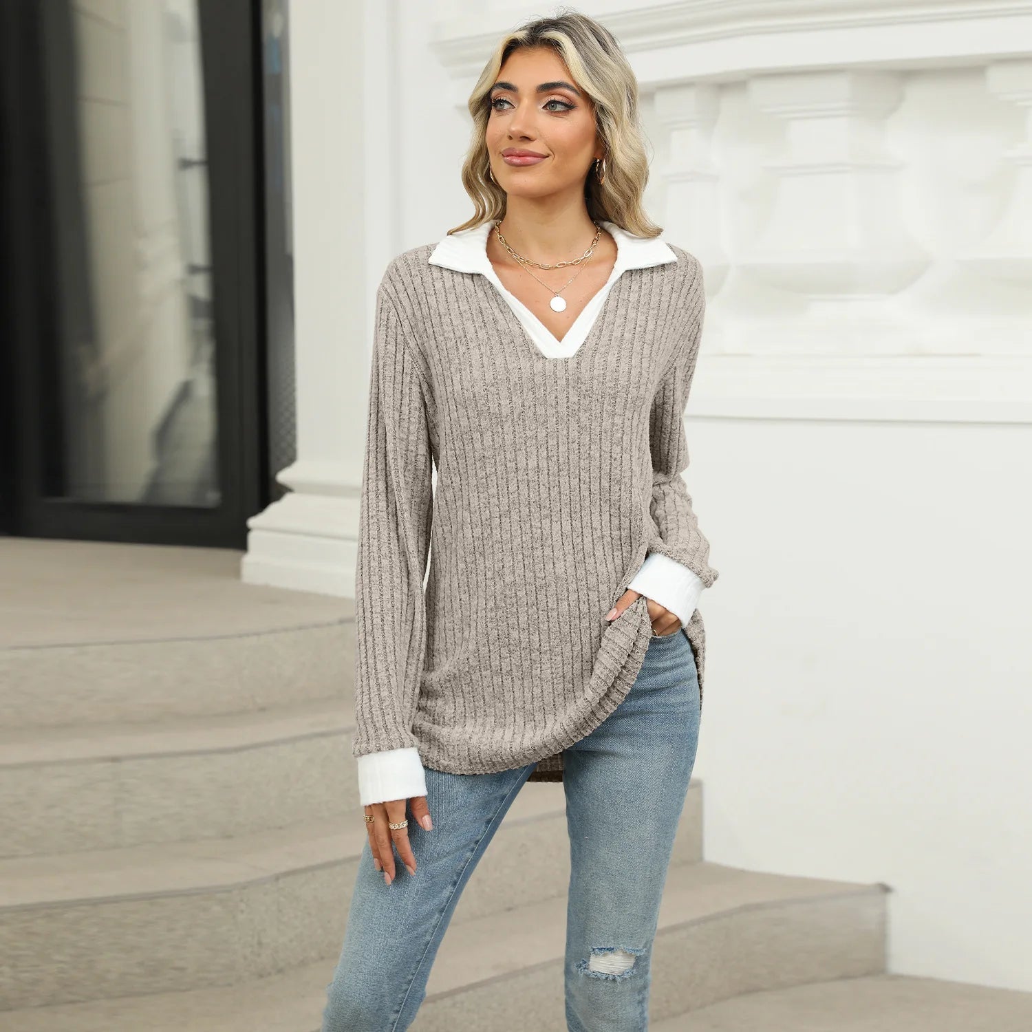 T-shirt à manches longues décontracté lâche pour femmes